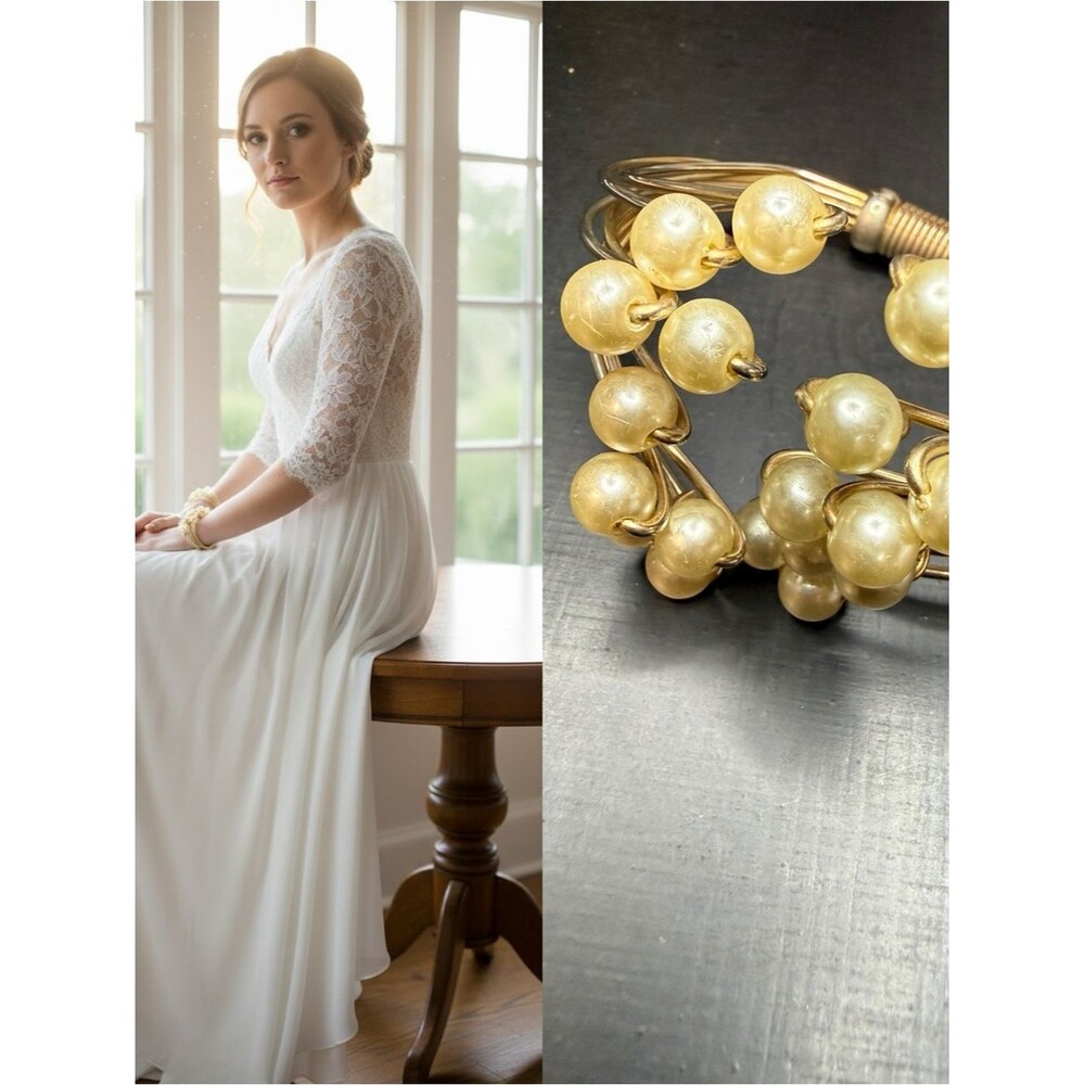 Gold Pearl Cluster Bangle Bracelet - Women Jewelry